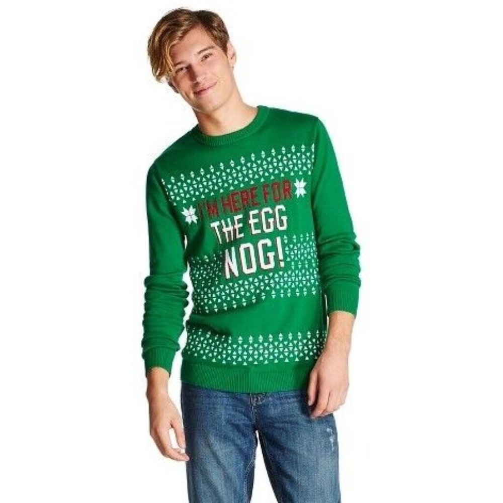 "I'm Here For The Egg Nog!" Christmas Men's Ugly Sweater By Mossimo XL